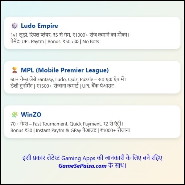 ₹1000 रोज कैसे कमाए Game 2025 आप यहाँ पाइए 10+ Games जो पैसे कमाने का मौका देते हैं (2)