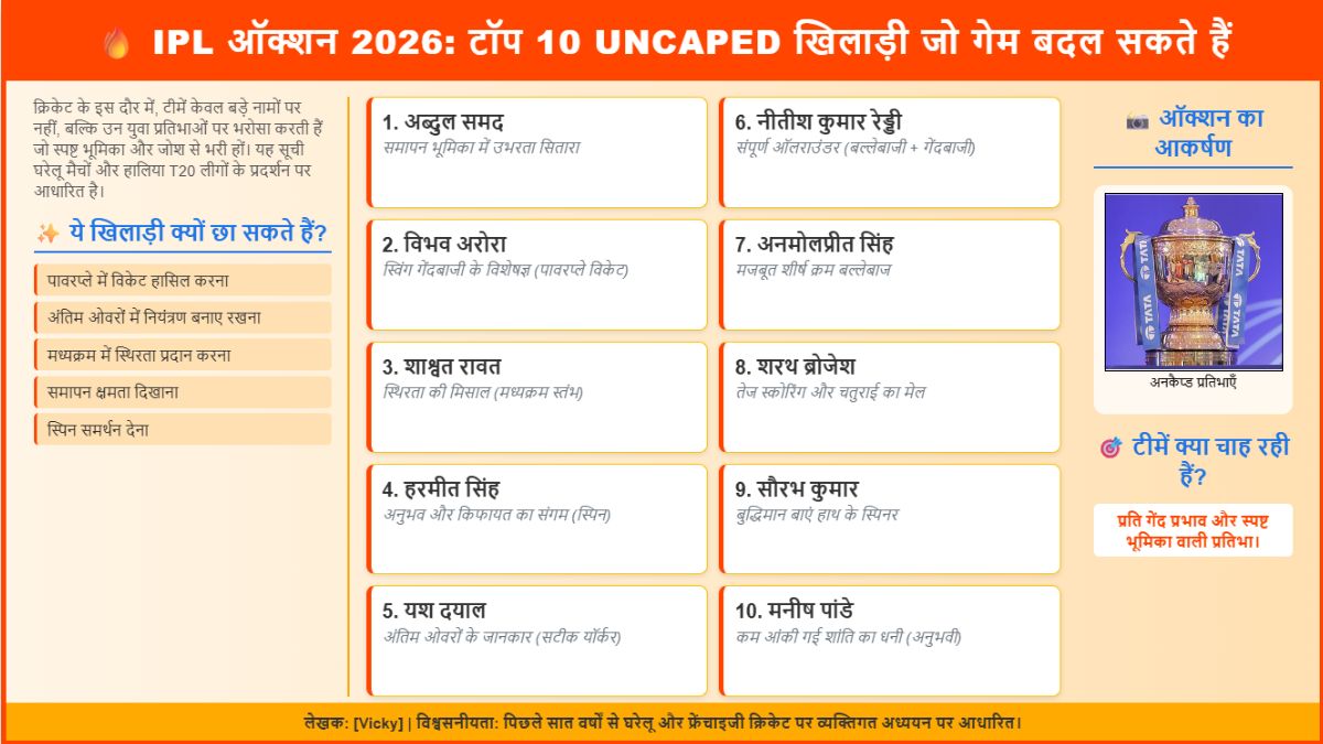 IPL ऑक्शन 2025 वे 10 अनकैप्ड खिलाड़ी जो बाजार में धूम मचा सकते हैं