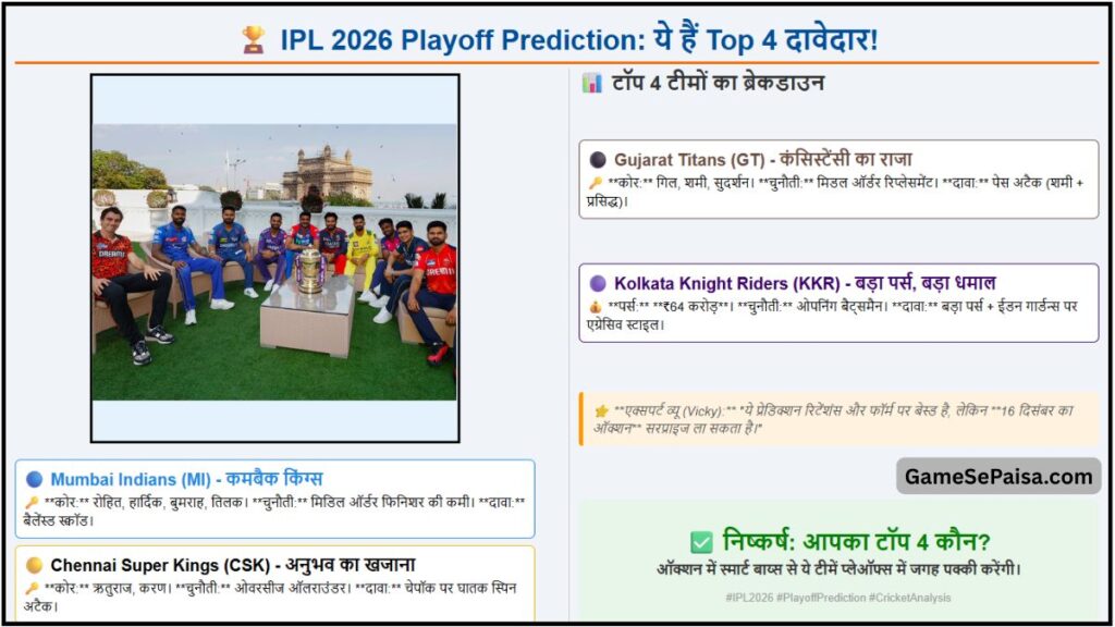 Top 4 में कौन-कौन पहुंचेगा Playoff Prediction Top 4 में कौन-कौन पहुंचेगा Playoff Prediction