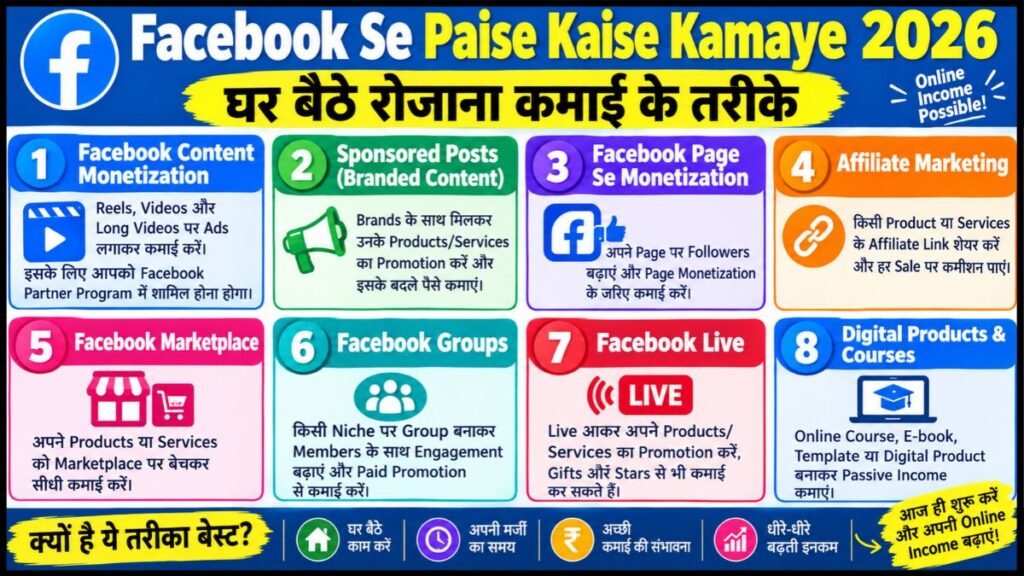 Facebook Se Paise Kaise Kamaye 2026 – घर बैठे रोजाना कमाई के तरीके